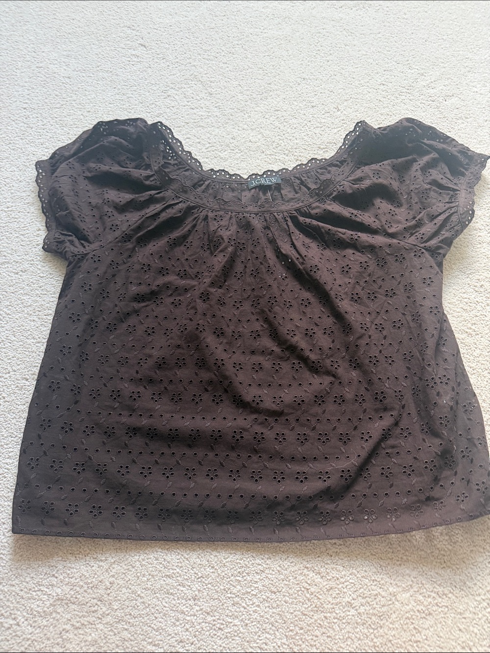 J. Crew Chocolate Brown Eyelet Short Sleeve Top